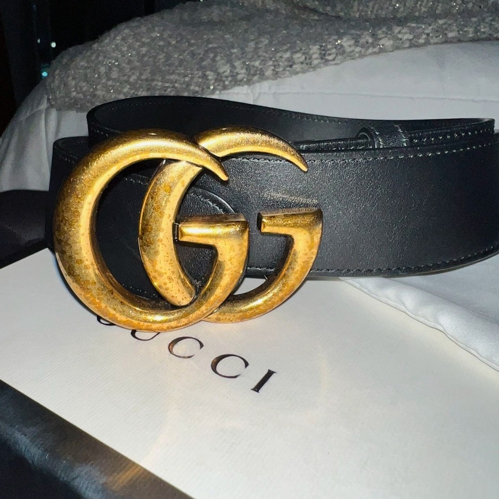 Gucci Black and Gold Belt with Iconic GG Logo